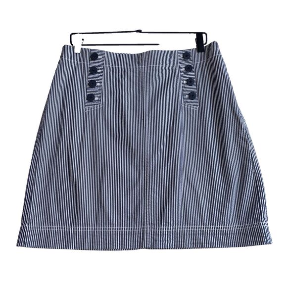 Talbots Women’s Size 10 Striped Nautical Skirt White Navy Blue Seersucker - Picture 1 of 8